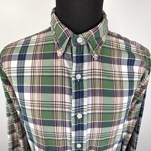 Ralph Lauren Shirt Men XL Green Blue Cotton Madras Plaid Long Sleeve Classic Fit
